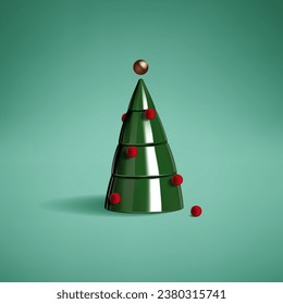 Abstract 3D Vector minimal scene for mockup product display. Minimal product background for Christmas and sale event concept. Green minimal christmas tree on green background. Vector EPS10