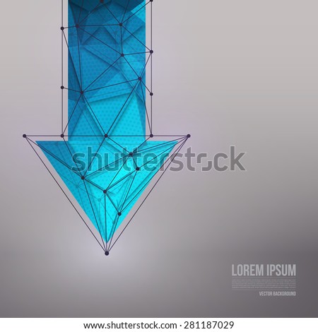 Abstract 3d vector technology blue arrow with wireframe structure background. Vector digital background for web, applications, business. Abstract vector wallpaper. Science abstract vector background