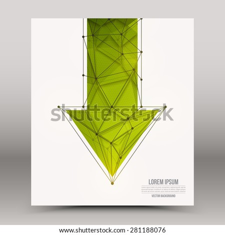 Abstract 3d vector technology green arrow with wireframe structure background. Digital business abstract vector background. Flayer, brochure, card vector design. Science background