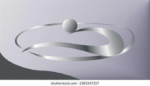 Abstract 3D visualization. Metal ball of wavy geometry. The emblem is in black and white.