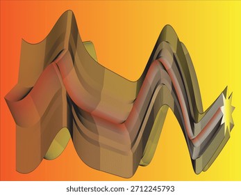 Abstrakte 3D-Wellenkunst auf lebendigem orange-gelbem Farbverlauf-Hintergrund.