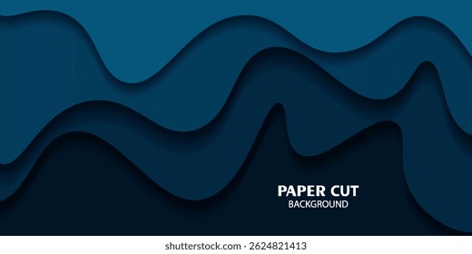 Abstract 3D wave background with dark blue liquid shapes in the background. Simple liquid wave shape pattern layer background. Vector Eps10