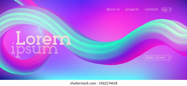 Abstract 3d Wave Background. Neon Color Purple Banner Layout. Trendy Vibrant Gradient Fluid Shape Template. Abstract Presentation. Vector Liquid Flow Colorful Design. Neon Futuristic 3d Landing Page.