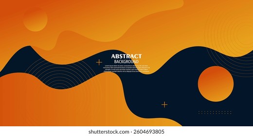 Abstract 3D wave background with orange fluid shapes on dark blue background. Simple fluid wave shape pattern layer background. Vector Eps10