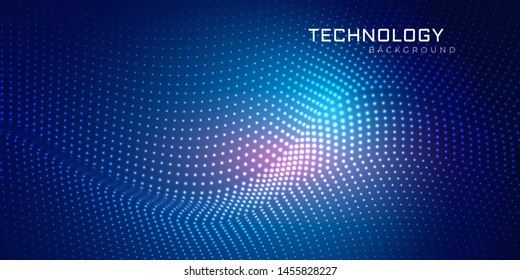 Abstract 3d wave particle line.  Background big data visualization futuristic technology. Ai tech point line wireframe. Vector illustration