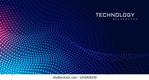 Abstract 3d wave particle line.  Background big data visualization futuristic technology. Ai tech point line wireframe. Vector illustration