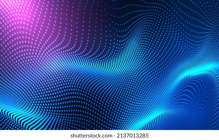 Abstract 3d Wave Particle Technology Background Design. Abstract Wave Moving Dots Flow Particles For Brochures, Flyers, Magazine, Business Card, Branding, Banners, Headers, Covers, Notebooks. Vector