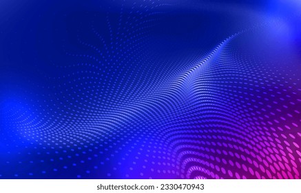 Abstract 3d Wave Particle Technology Background. Futuristic sci-fi user interface concept with gradient dots and lines. Big data, artificial intelligence, music, techno. Blockchain. Science. Vector.