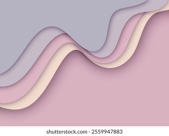 abstract 3d wavy background with paper cut style with colours pink, purple, blue, peach, green, brown, black, orange, and pastel