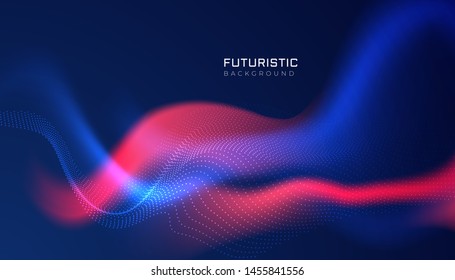 Abstraktes 3D-Linienlicht auf blauem Hintergrund. dynamische Klangkurven. Futuristische KI-Technologie, Hintergrund. Vektorillustration