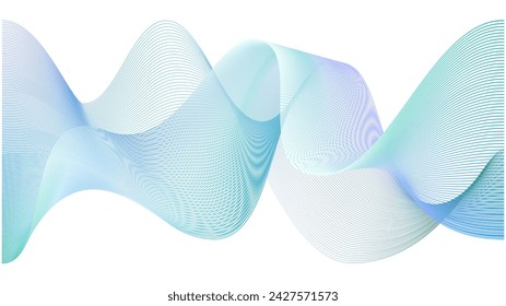 Superposición de líneas onduladas 3d abstractas. impulso de neón de red 5g. Vector patrón de degradado de cinta azul. Flujo lineal de ondas sonoras de música neuronal. Red de forma curva digital de malla dinámica ligera