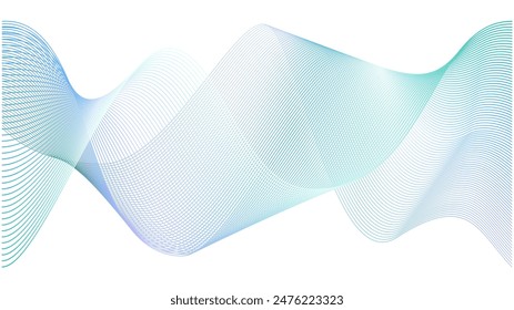 Abstract 3d wavy lines overlay. 5g network neon pulse. Vector blue ribbon gradient pattern. Neural music sound wave linear flow. Light dynamic mesh digital curved shape lattice