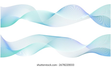 Abstractas superposición de líneas onduladas en 3D. Pulso de neón de red 5G. Patrón de degradado de cinta azul Vector. Flujo lineal de ondas sonoras de música neuronal. Rejilla de forma curva digital de malla dinámica ligera