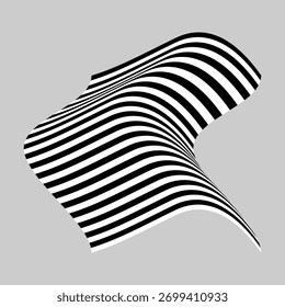 Abstrato 3D ondulado forma listrada em preto e branco, criando um efeito de ilusão óptica. Fundo de design mínimo moderno para cartazes, gráficos de movimento, branding e projetos de arte digital