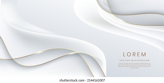 Resumen de fondo blanco 3d con líneas doradas resplandor ondulado curvado con espacio de copia para texto. Diseño de plantilla de lujo. Ilustración del vector