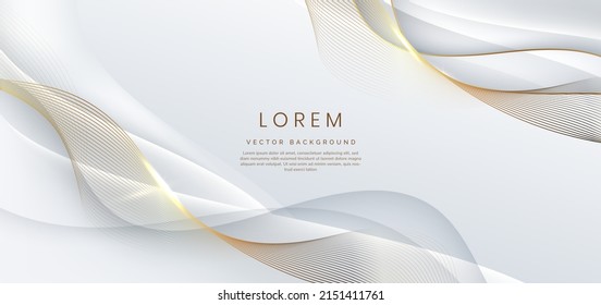 Resumen de fondo blanco 3d con líneas doradas resplandor ondulado curvado con espacio de copia para texto. Diseño de plantilla de lujo. Ilustración del vector