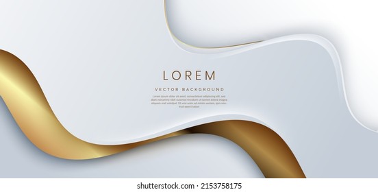 Abstract 3d white background with gold lines curved wavy sparkle with copy space for text. Luxury style template design. Vector illustration