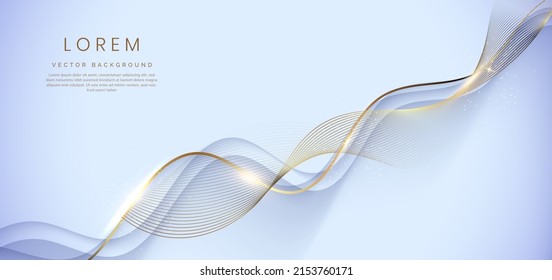 Resumen de fondo blanco 3d con líneas doradas resplandor ondulado curvado con espacio de copia para texto. Diseño de plantilla de lujo. Ilustración del vector