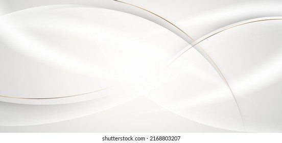 Abstract 3d white background with gold lines curved wavy sparkle with copy space for text. Luxury style template design. Vector illustration