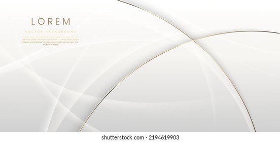 Abstract 3d white background with gold lines curved wavy sparkle with copy space for text. Luxury style template design. Vector illustration