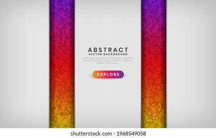 Abstract 3D white background overlap layer on bright space with colorful rhombus patterns decoration. Modern graphic design template elements for flyer, card, cover, brochure, or landing page
