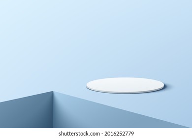 Resumen del podio pedestal de cilindros blancos 3D en suelo azul pastel y ranura cuadrada. Escena mínima de color azul pastel para presentación de productos. Diseño de plataforma de representación geométrica vectorial. EPS10 vectores