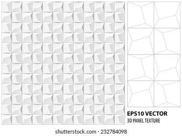 Abstract 3d white geometric background. White seamless texture with shadow. Simple clean white tile. 3D Vector interior wall panel pattern. Vector.