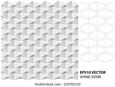 Abstract 3d white geometric background. White seamless texture with shadow. Simple clean white background texture of tile. 3D Vector interior wall panel pattern.