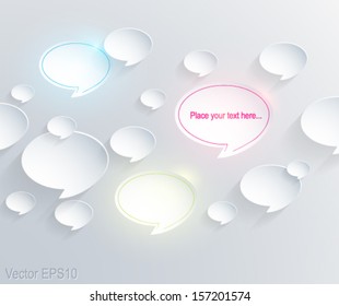 Abstract 3d white paper chat bubbles. Vector EPS 10.