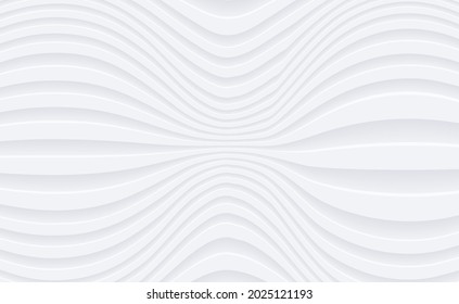 Resumen de fondo ondulado blanco 3D con interesante patrón. BG vacío y minimalista a rayas en blanco. Tapa monocroma de semitono con un elegante y moderno color mínimo.