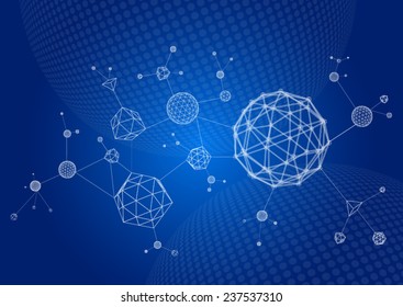 Abstract 3d wire frame molecules. Scientific atomic shapes in cyberspace.