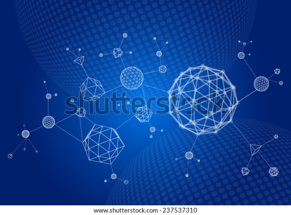 抽象的な3dワイヤフレーム分子 サイバー空間の科学的原子形 のベクター画像素材 ロイヤリティフリー