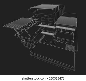 Abstract 3D wireframe of building. 