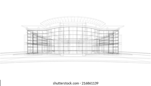 Abstract 3D wireframe of building. my design 