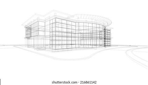 Abstract 3D wireframe of building. my design 