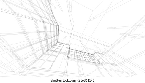 Abstract 3D wireframe of building. my design 