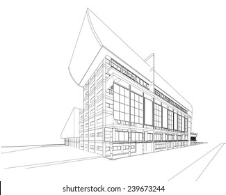 Abstract 3D wireframe of building. my design 