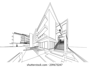 Abstract 3D wireframe of building. my design 