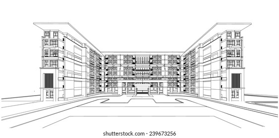 Resumen del marco alambrado 3D del edificio. mi diseño 