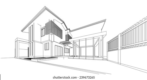 Abstract 3D wireframe of building. my design 