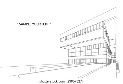 Abstract 3D wireframe of building. my design 