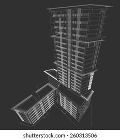 Abstract 3D wireframe of building. my design 