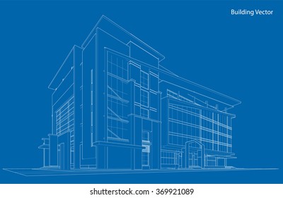 Abstract 3D Wireframe of Building. My Sketch Design