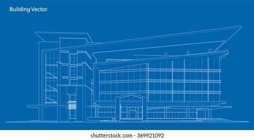 Abstract 3D Wireframe of Building. My Sketch Design