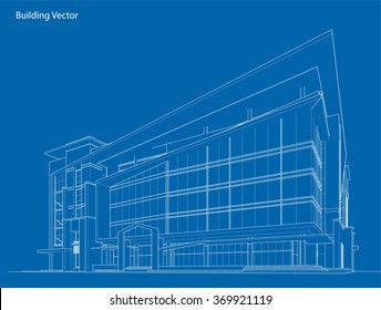 Abstract 3D Wireframe of Building. My Sketch Design