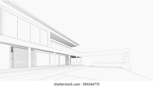 Abstract 3D Wireframe of Building. My Sketch Design