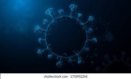 Abstract 3D wireframe of Coronavirus from lines, triangles, particle, low poly and wireframe design. Vector illustration