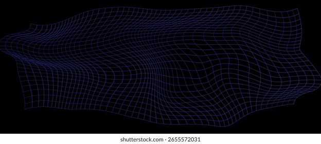 Abstract 3D Wireframe Curved Grid on a black and blue navy Background. eps10