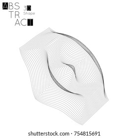 Abstract 3D wireframe geometric shape isolated on white background. 3D ripple effect. Circle wave on grid. Futuristic design element.