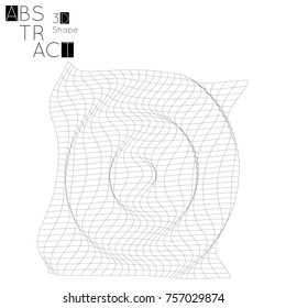 Abstract 3D wireframe geometric shape isolated on white background. 3D ripple effect. Circle wave on grid. Futuristic design element.